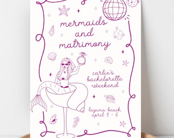 Mermaids and Matrimony, Mermaids and Matrimony Bachelorette Invite, Mermaid Bachelorette Invitation, Bachelorette Invitation and Itinerary