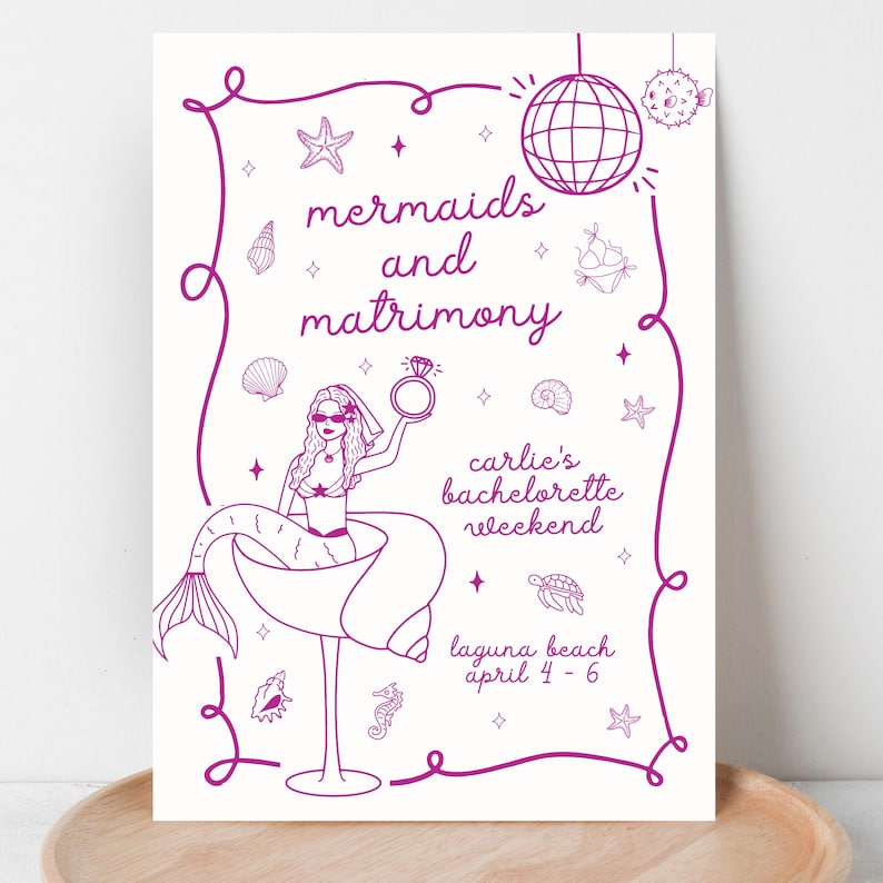 Mermaids and Matrimony, Mermaid and Matrimony Bachelorette Invite, Mermaid Bachelorette Invitation, Mermaid Bachelorette Theme, Mermaid Last Splash Invite, Bachelorette Invitation, Bachelorette Invite, Mermaid Invitation, 2025 Bachelorette Theme, Summer Bachelorette Invitation