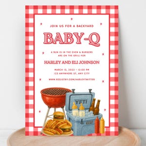 BabyQ Barbecue Baby Shower, invito per baby shower con barbecue, baby shower con barbecue in giardino, invito Baby-Q, tema baby shower estivo