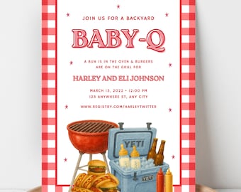 BabyQ Barbecue Baby Shower, BBQ Baby Shower Invite, Backyard Barbecue Baby Shower, Baby-Q Invitation, Summer Baby Shower Theme