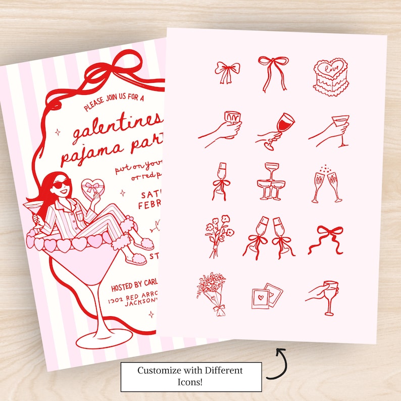 Galentines Pajama Party Invite, Galentines Pajama Invite, Galentines Pajama Party Invitation, Galentines Party Invite, Galentines Party Invitation, Girls Galentines Party, Girls Pajama Party Invitation