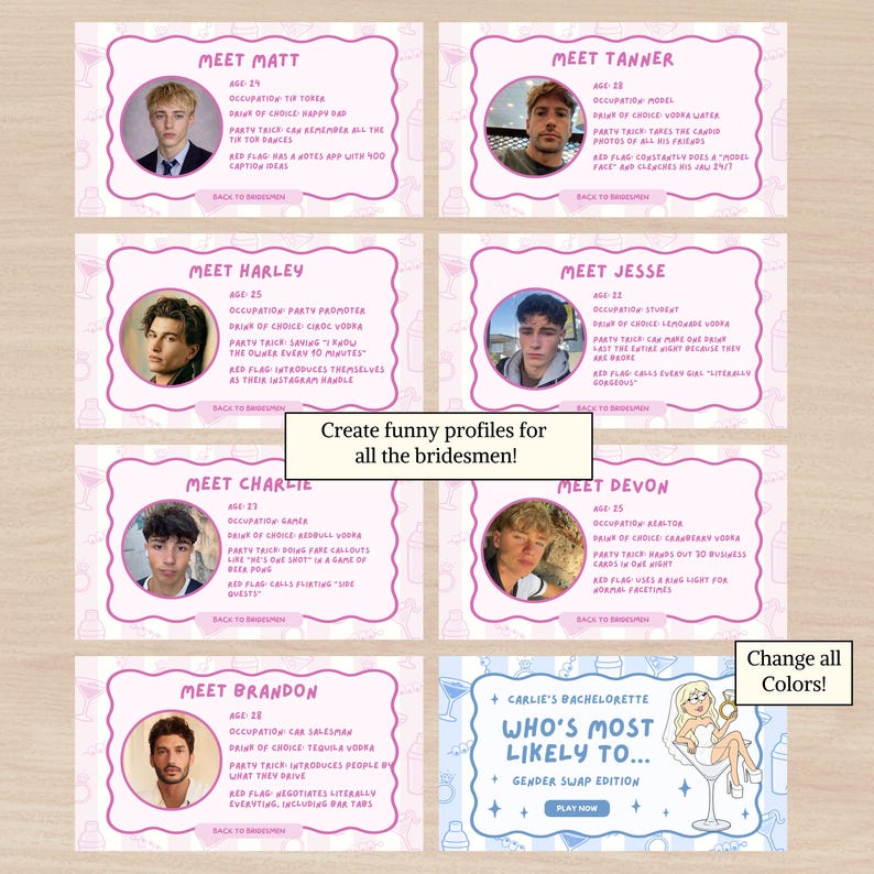 Bachelorette Party Games, Bachelorette Games, Pink Bachelorette Game, Most Likely To Game, Most Likely To Questions Game, Most Likely To Party Game, Most Likely To Drinking Game, Gender Swap Bachelorette Game, Gender Swap Game, Bridesmen Game, Most Likely To Bachelorette Game, Bachelorette Party Games, Bachelorette Most Likely To, Girls Night Party Game, Hen Party Game, Bridal Shower Game, Bridal Party Games,  Bachelorette PowerPoint, Funny Bachelorette Game