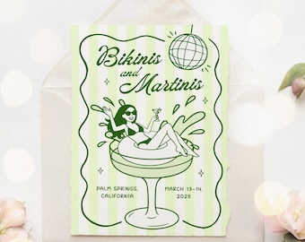 Bikinis und Martinis, Bikinis und Martinis Bachelorette einladen, Kinis und Tinis, 2026 Trendy Bachelorette Einladung