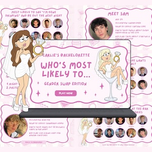 Bachelorette Party Games, Bachelorette Games, Pink Bachelorette Game, Most Likely To Game, Most Likely To Questions Game, Most Likely To Party Game, Most Likely To Drinking Game, Gender Swap Bachelorette Game, Gender Swap Game, Bridesmen Game, Most Likely To Bachelorette Game, Bachelorette Party Games, Bachelorette Most Likely To, Girls Night Party Game, Hen Party Game, Bridal Shower Game, Bridal Party Games,  Bachelorette PowerPoint, Funny Bachelorette Game