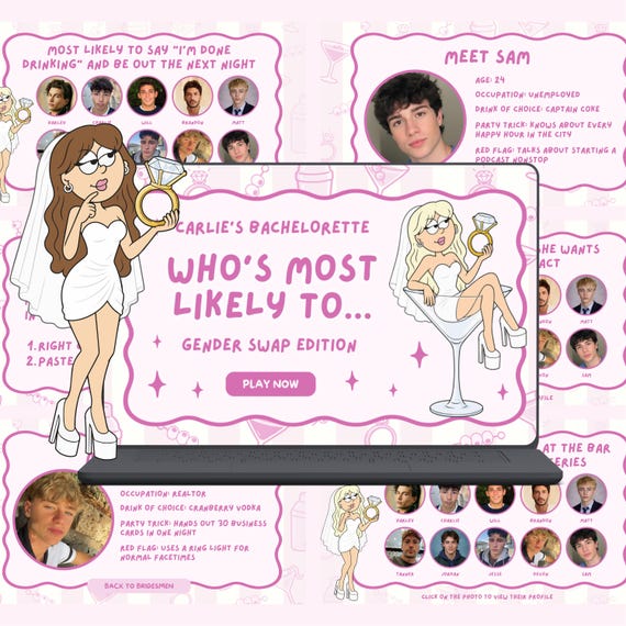 Most Likely To Gender Swap Bachelorette Game Template, Funny Bachelorette Game Editable Canva, Gender Swap Bachelorette Game