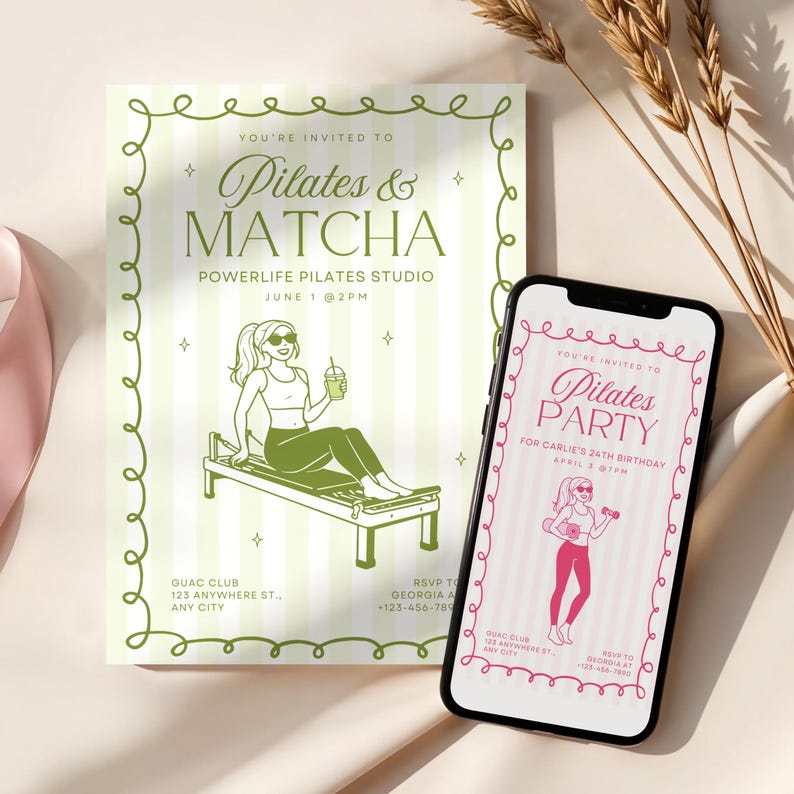 Pilates Party Invite, Pilates Birthday Invitation, Pilates Birthday Party Invite, Pilates Bachelorette, Pilates and Matcha Invite, Pink Pilates Party Invitation, Pilates Birthday Invite, Pilates Invite Template, Digital Pilates Invite, Pilates Girls Night, Pilates Event Invitation, Pilates and Matcha Theme Pilates Invitation, Self Care Pilates Invitation, Pilates Evite, Pilates Digital Download, Pilates and Lattes