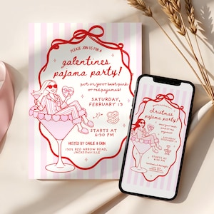 Galentines Pajama Party Invite, Galentines Pajama Invite, Galentines Pajama Party Invitation, Galentines Party Invite, Galentines Party Invitation, Girls Galentines Party, Girls Pajama Party Invitation