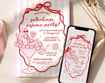 Galentines Pajama Party Invite, Galentines Pajama Invitation, Editable Galentines Invite
