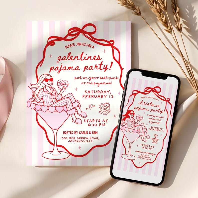 Galentines Pajama Party Invite, Galentines Pajama Invite, Galentines Pajama Party Invitation, Galentines Party Invite, Galentines Party Invitation, Girls Galentines Party, Girls Pajama Party Invitation