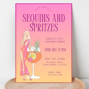 Sequins and Spritzes, Sequin and Spritzes Birthday Theme, Sequin and Spritz, Sequins and Spritzes, Spritz Birthday Party, Cocktail Birthday Party Theme, Trendy Cocktail Themed Birthday, 21st and 30th Birthday Theme, Aperol Spritz Theme Birthday