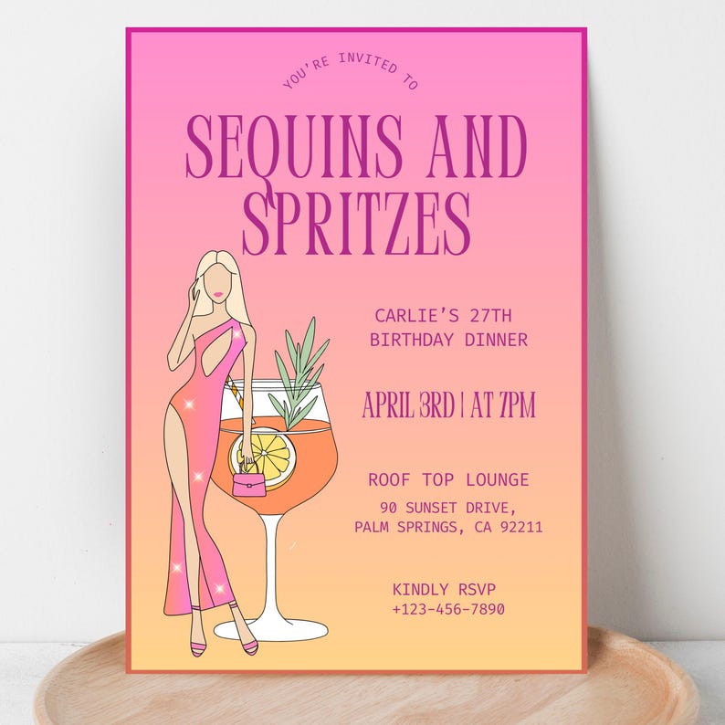Sequins and Spritzes, Sequin and Spritzes Birthday Theme, Sequin and Spritz, Sequins and Spritzes, Spritz Birthday Party, Cocktail Birthday Party Theme, Trendy Cocktail Themed Birthday, 21st and 30th Birthday Theme, Aperol Spritz Theme Birthday