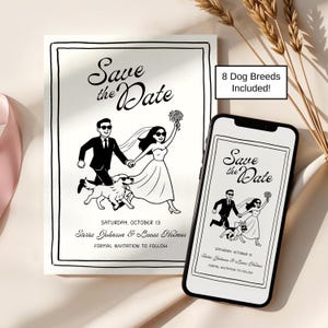 Dog Save The Date, Hand Drawn Pet Save The Date, Whimsical Illustration Save The Date, Golden Retriever Save The Date, Doodle Save The Date