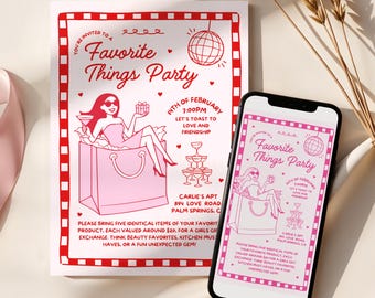 Faire-part de fête choses préférées, invitations d'échange de cadeaux choses préférées des Galentines, échange de cadeaux d'invitation