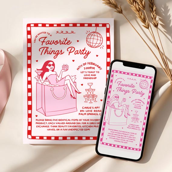 Favorite Things Party Invitation, Galentines Favorite Things Girls Gift Exchange Invite, Gift Exchange Invitation