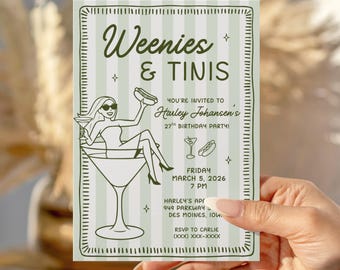 Weenies and Tinis, zaproszenie urodzinowe Weenies and Tinis, Weenies and Tonic, zaproszenie urodzinowe z motywem Martini, Weenies and Martinis
