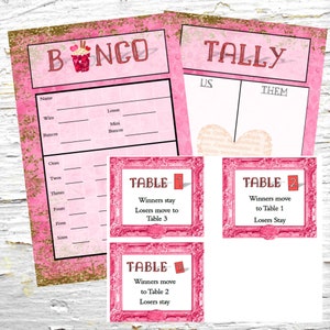 Printable Bunco set,  Bunco scorecard, tally sheet,  table cards, Instant Download, GNO, Party Games, Valentine Theme