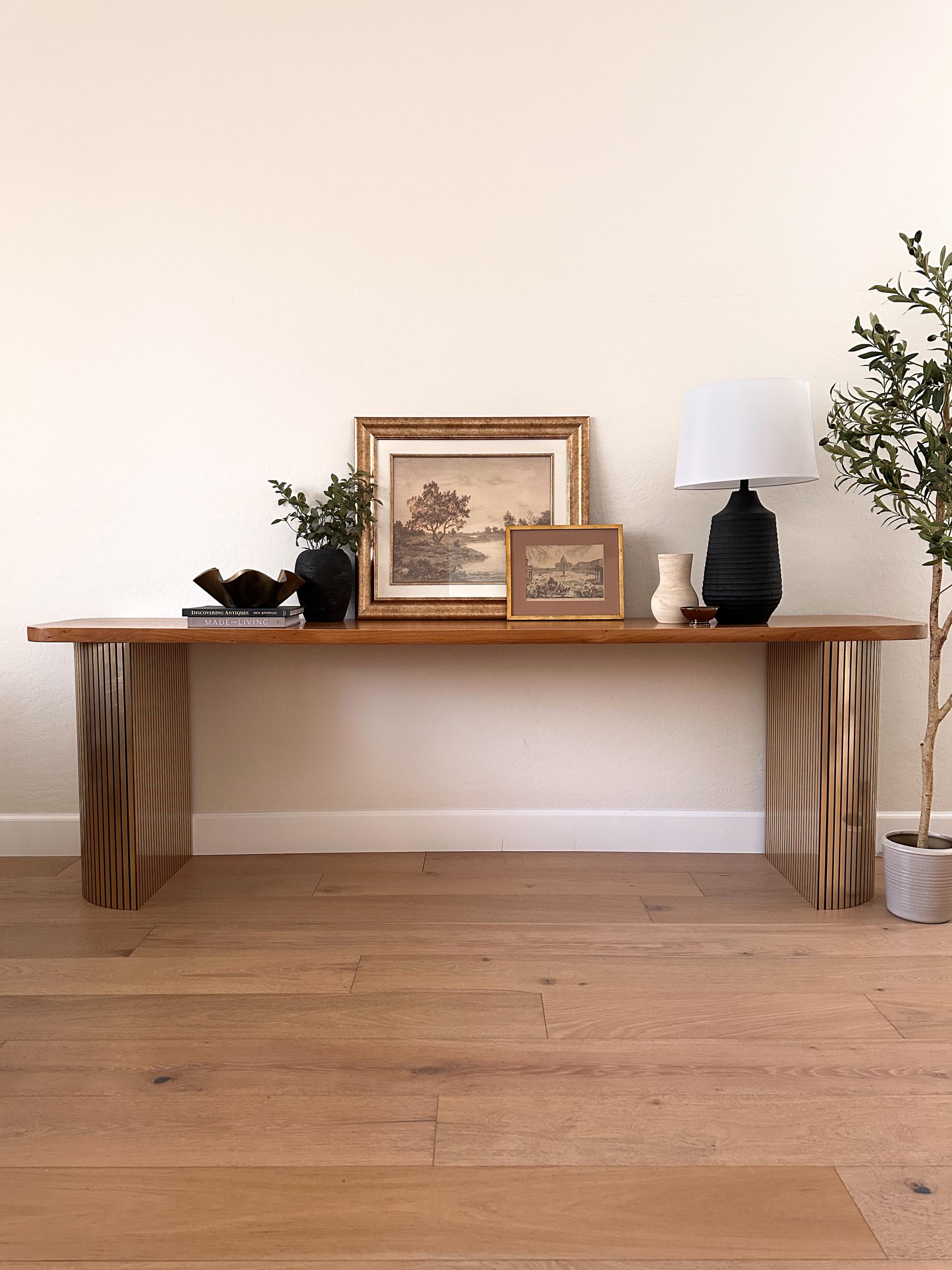SOLD - Vintage Handrafted 96” Console Table Wood and Gold Entryway Sofa ...