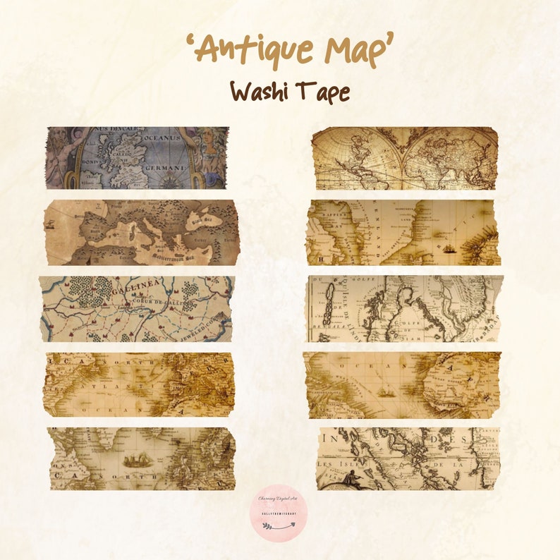 Antique Map Theme Clipart Washi Tape Digital Sticker PNG - Etsy