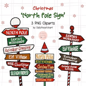 Christmas North Pole Sign Clipart PNG, Digital Sticker, Santa Workshop, Elf village