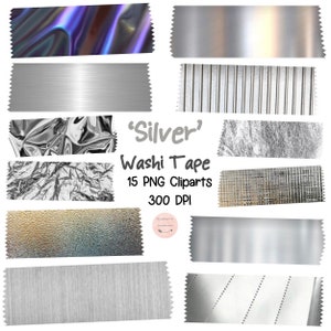 Silver theme Clipart Washi Tape digital sticker PNG