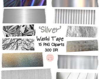 Silver theme Clipart Washi Tape digital sticker PNG