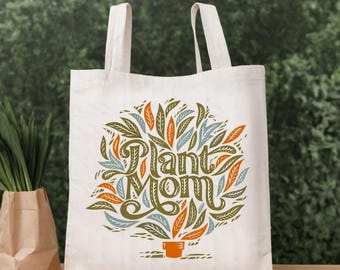 Ilustración estilo grabado en madera con Plant Mom's en mente. Este bolso bandolera ecológico es práctico y elegante, perfecto para el uso diario.