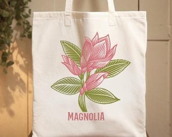 Ilustración de estilo botánico grabado en madera en un bolso de algodón. Este bolso bandolera ecológico es práctico y elegante, perfecto para el uso diario.