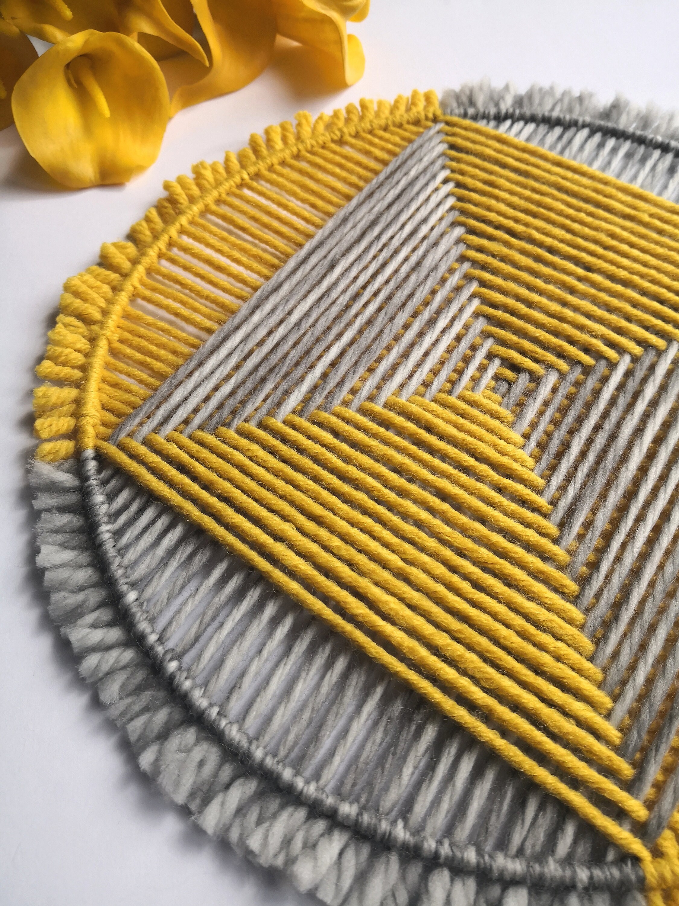 Woven wall hanging Round wall decor Fiber art Bohemian Etsy