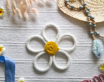 Macrame daisy flower wall hanging | Elegant nursery decor | Unique large shelf decoration | Stylish flower wall decor | Boho nursery vibes