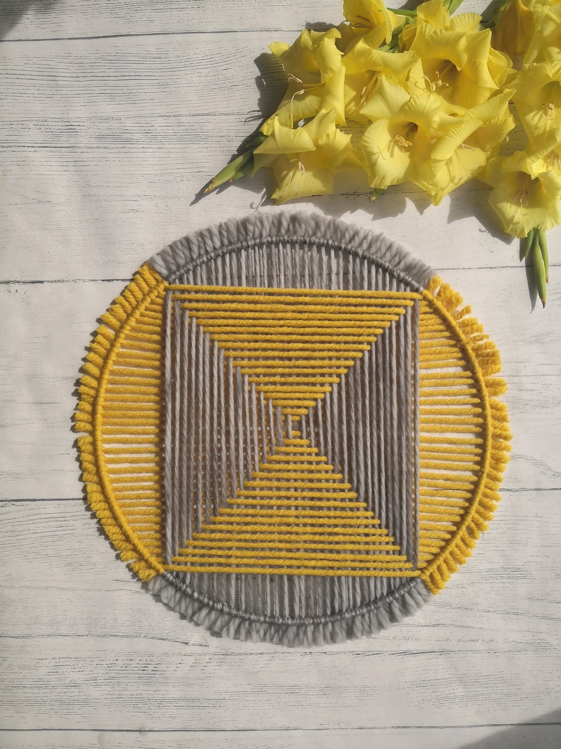 Woven wall hanging Round wall decor Fiber art Bohemian Etsy