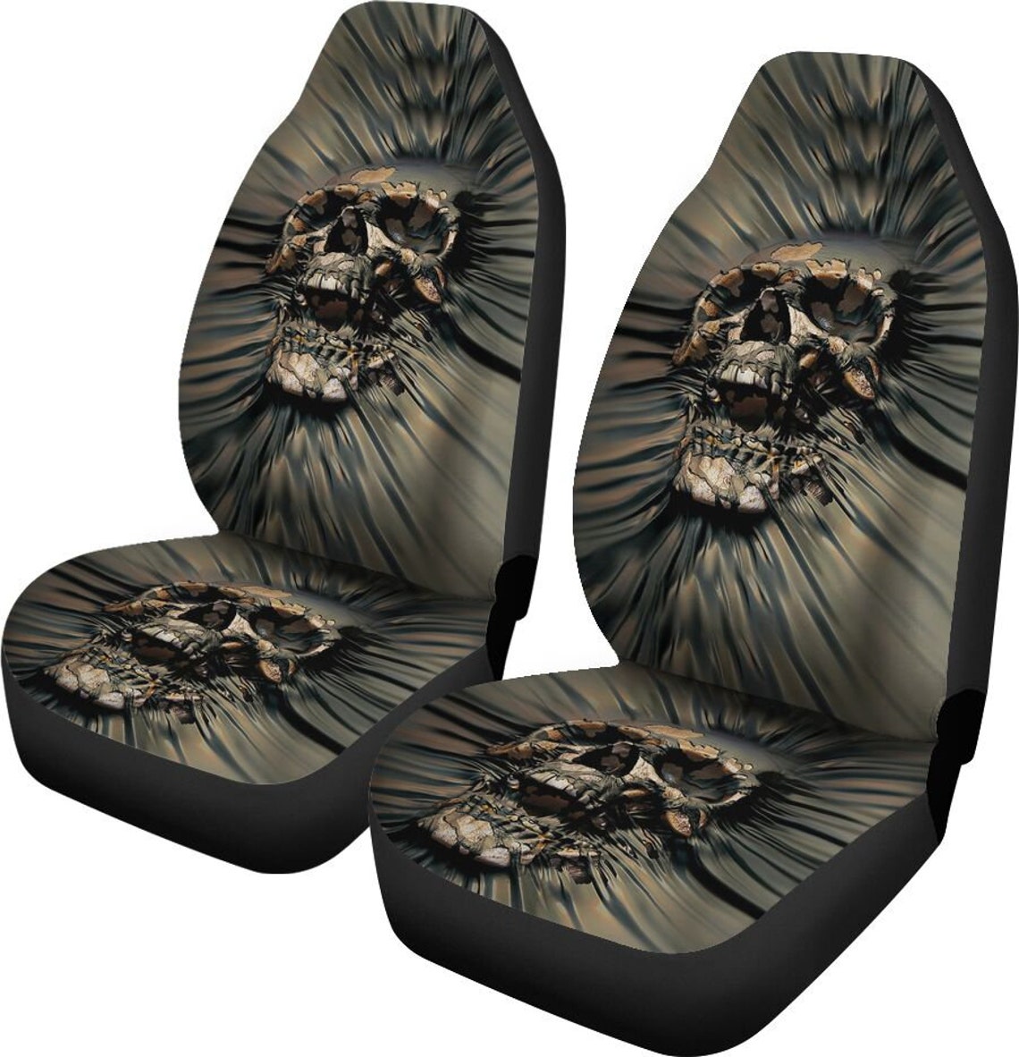 Skull Dark Gold Seat Covers Lover Gift Print Set Protector Etsy