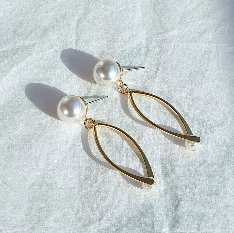 Pearl Point Drop Allergy-Free Titaium Earring Christmas Gift Birthday Gift #KC/_10025