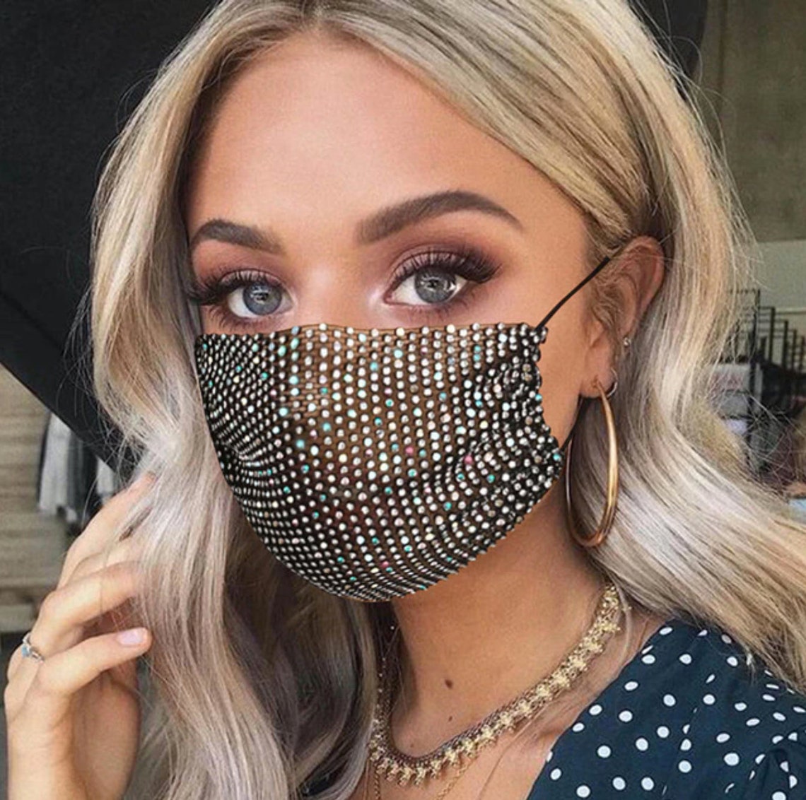 Rhinestone Mesh Face Mask / Bling Bling Face Mask / Sparkle Etsy