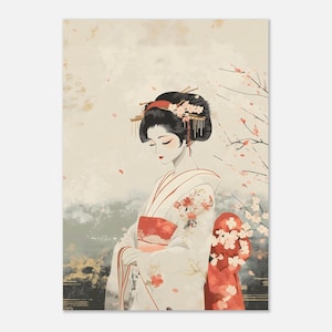 Geisha Illustration with Kimono | Japanese Art | Japanese Decor | Home Decoration