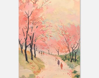 Illustrazione di paesaggio giapponese con Sakura – Arte dei fiori di ciliegio, arte zen, decorazioni orientali | Arte giapponese | Decorazioni murali