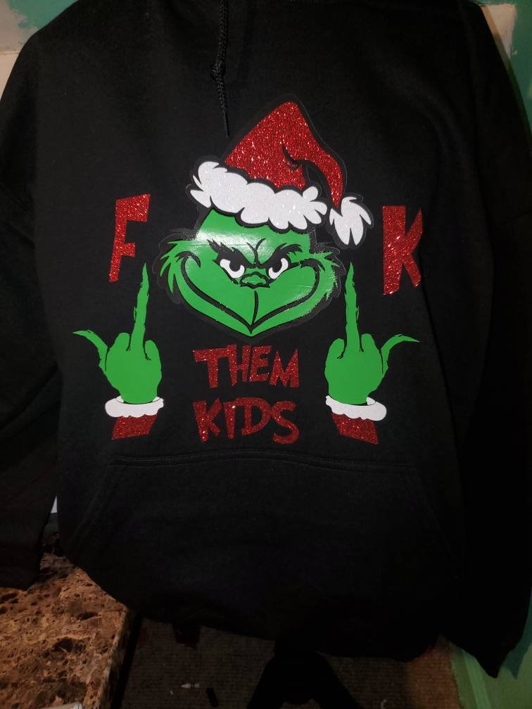 Grinch f Them Kids Glitter Hoodie Etsy Canada