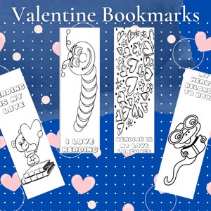 Valentine Bookmarks to color for teachers, librarians or students to give to classmates digital download image 5