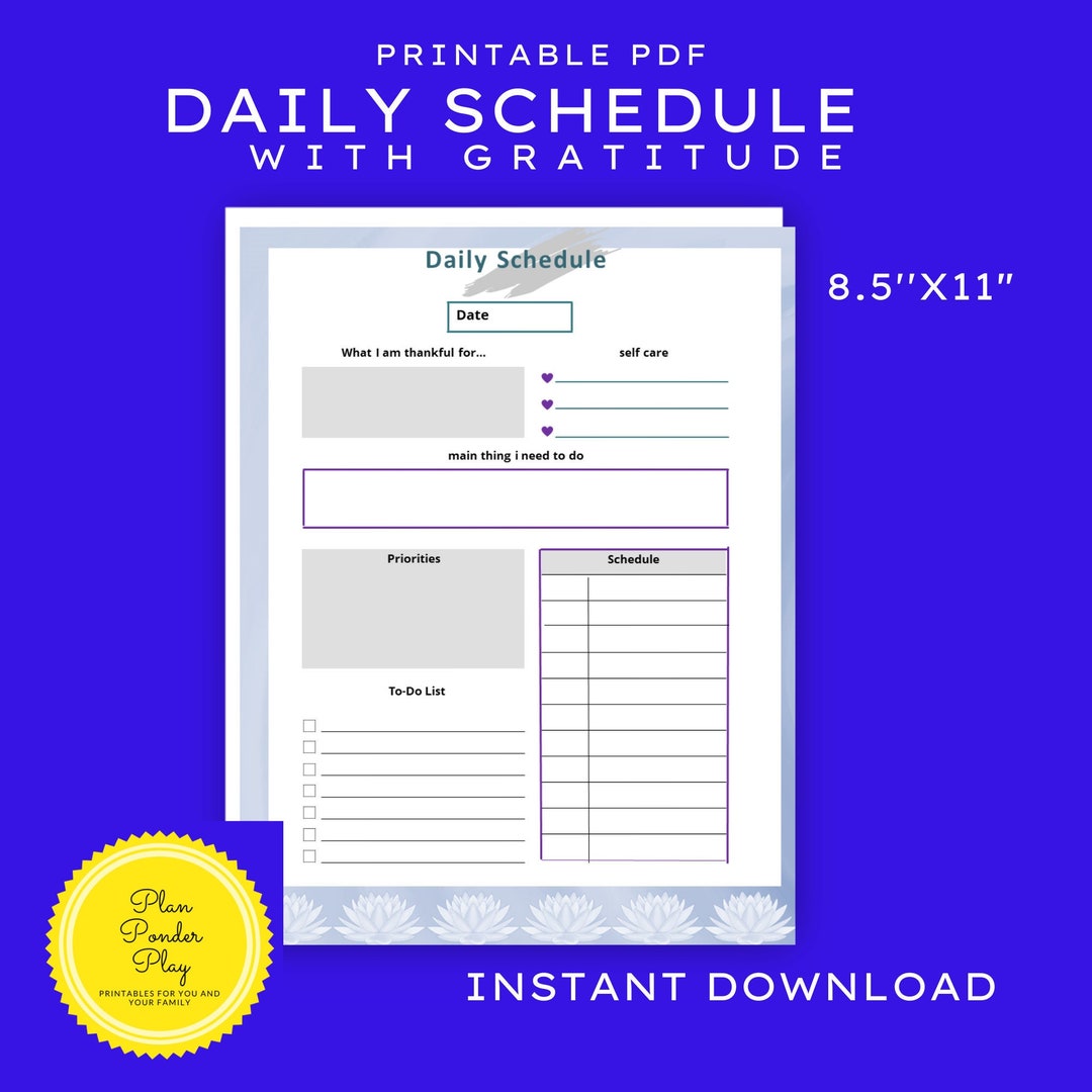 Printable Daily Schedule: Gratitude, Self Care and to Do List - Stay ...
