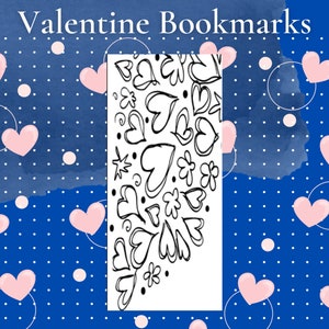 Valentine Bookmarks to color for teachers, librarians or students to give to classmates digital download image 7