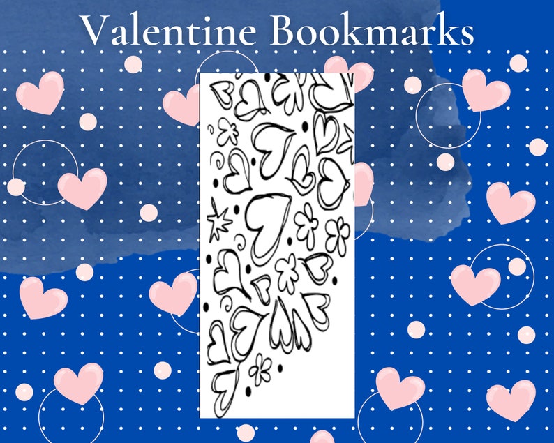 Valentine Bookmarks to color for teachers, librarians or students to give to classmates digital download image 7