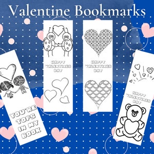 Valentine Bookmarks to color for teachers, librarians or students to give to classmates digital download image 4