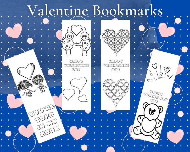 Valentine Bookmarks to color for teachers, librarians or students to give to classmates digital download image 4