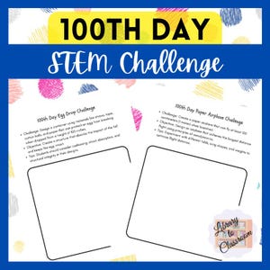 Puede incluir: Dos hojas de trabajo imprimibles para un desafío STEM del día 100 de la escuela. El primer desafío es diseñar un contenedor para proteger un huevo de que se rompa cuando se deja caer desde una altura de 100 pulgadas. El segundo desafío es crear un avión de papel que pueda volar al menos 100 centímetros (1 metro) cuando se lanza.