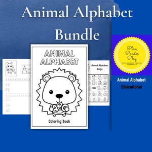 Paquete de alfabeto de animales: reconocimiento de letras y animales y práctica de coloreado para niños en edad preescolar, jardín de infantes y primeros grados de primaria.