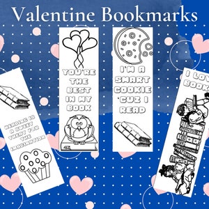 Valentine Bookmarks to color for teachers, librarians or students to give to classmates digital download image 6