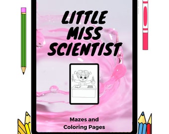 Little Miss Scientist maze and coloring pages