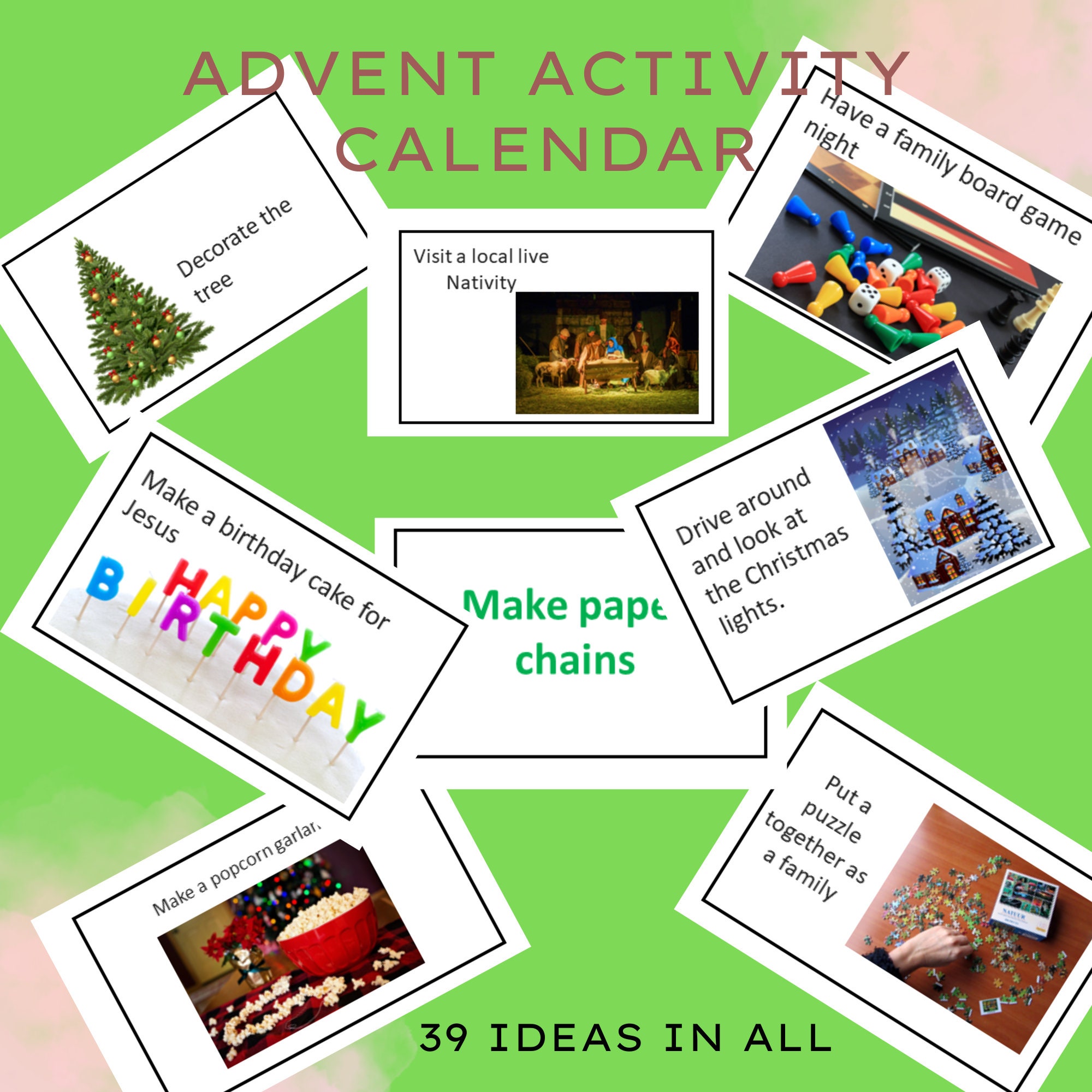 Advent Activity Calendar Printable Holiday Family Fun Etsy