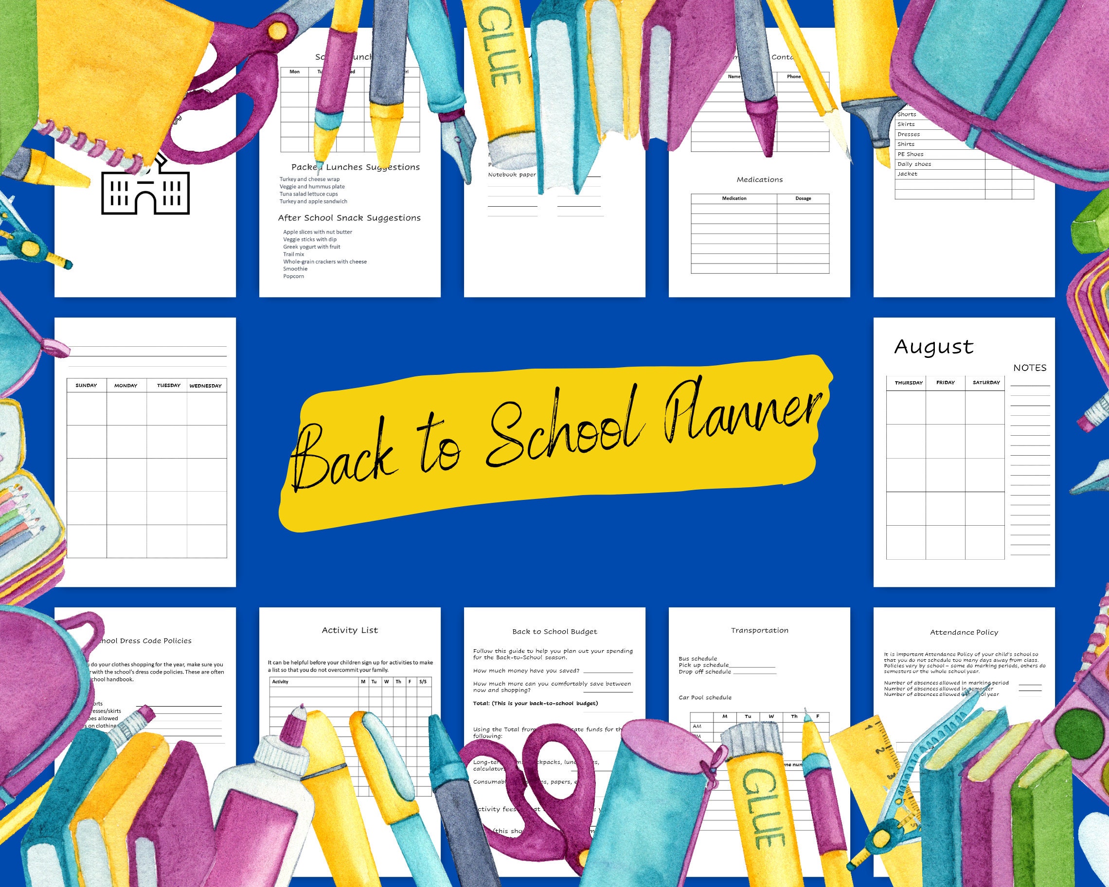 Back to School Planner – Printable Student Organizer (PDF Download) - Etsy