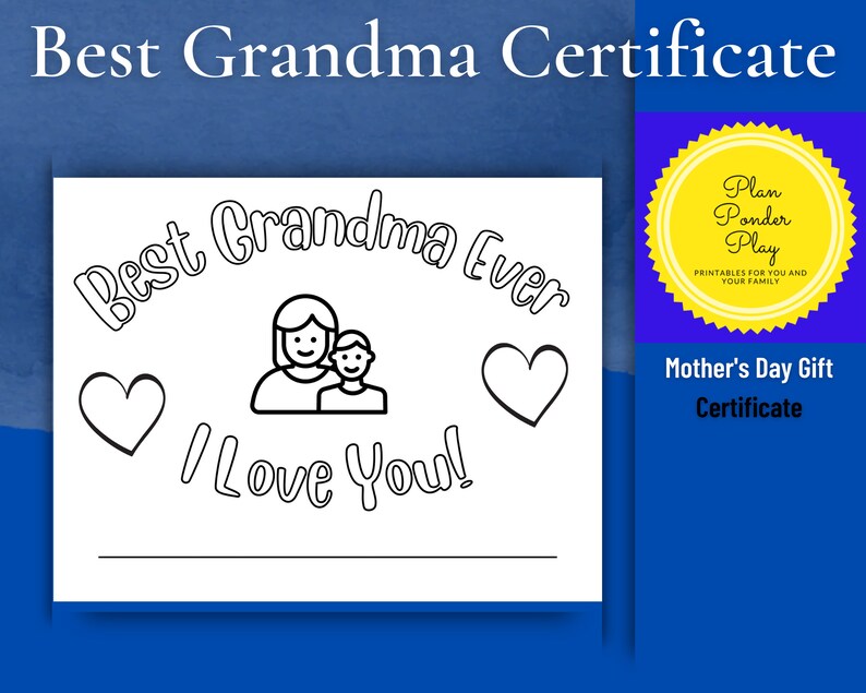 Best Grandma Ever Certificate to color  Gift for child to image 1