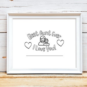 Best Aunt Ever Certificate to color Gift for child to give Auntie printable download image 3